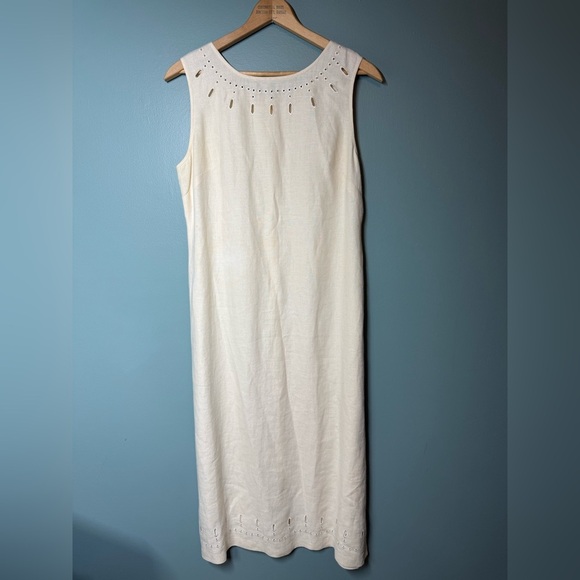 Peruvian Connection 100% Linen Midi Minimalist Cream Sleeveless Dress Sz 14 - Picture 2 of 9